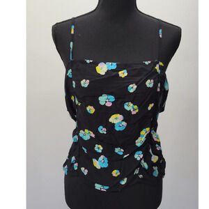 BP. Ruched Crop Camisole In Black Sm Textile Floral